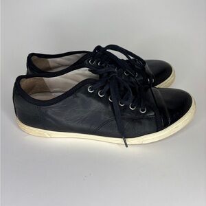Lanvin Paris Lace Up Cap Toe Low Top Sneakers Black Women’s Size 39 US 8 Shoes